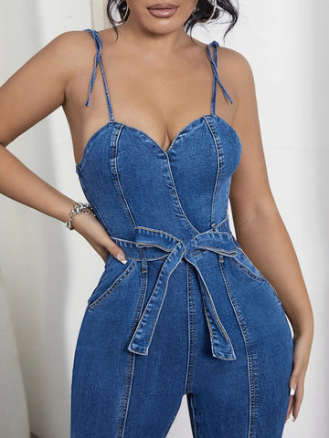 Slim Fit Backless Sexy Denim Jumpsuit - American Thistle Slim Fit Backless Sexy Denim Jumpsuit