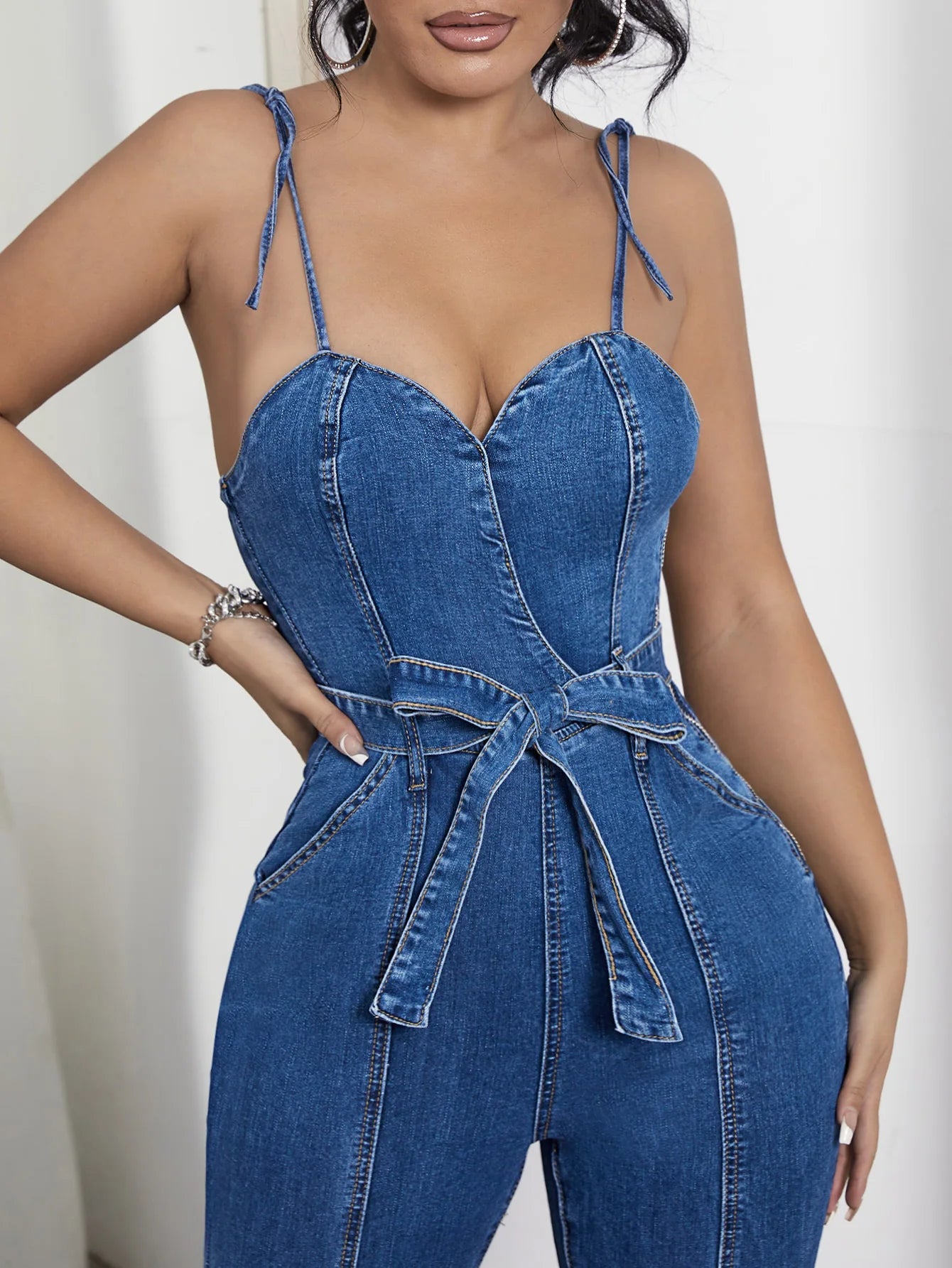 Slim Fit Backless Sexy Denim Jumpsuit - American Thistle Slim Fit Backless Sexy Denim Jumpsuit