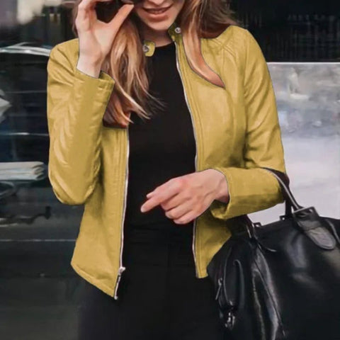 Slim Fit Faux Leather Jacket Women Classic Moto Biker - American Thistle Slim Fit Faux Leather Jacket Women Classic Moto Biker