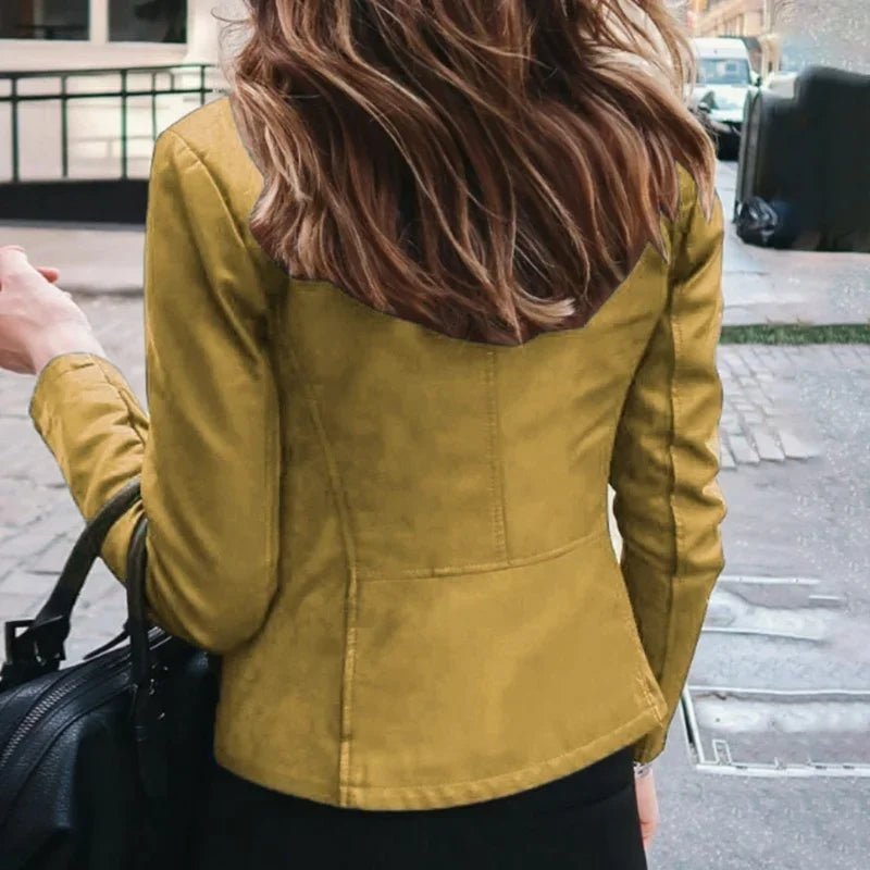 Slim Fit Faux Leather Jacket Women Classic Moto Biker - American Thistle Slim Fit Faux Leather Jacket Women Classic Moto Biker