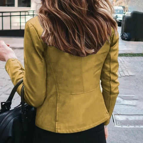 Slim Fit Faux Leather Jacket Women Classic Moto Biker - American Thistle Slim Fit Faux Leather Jacket Women Classic Moto Biker