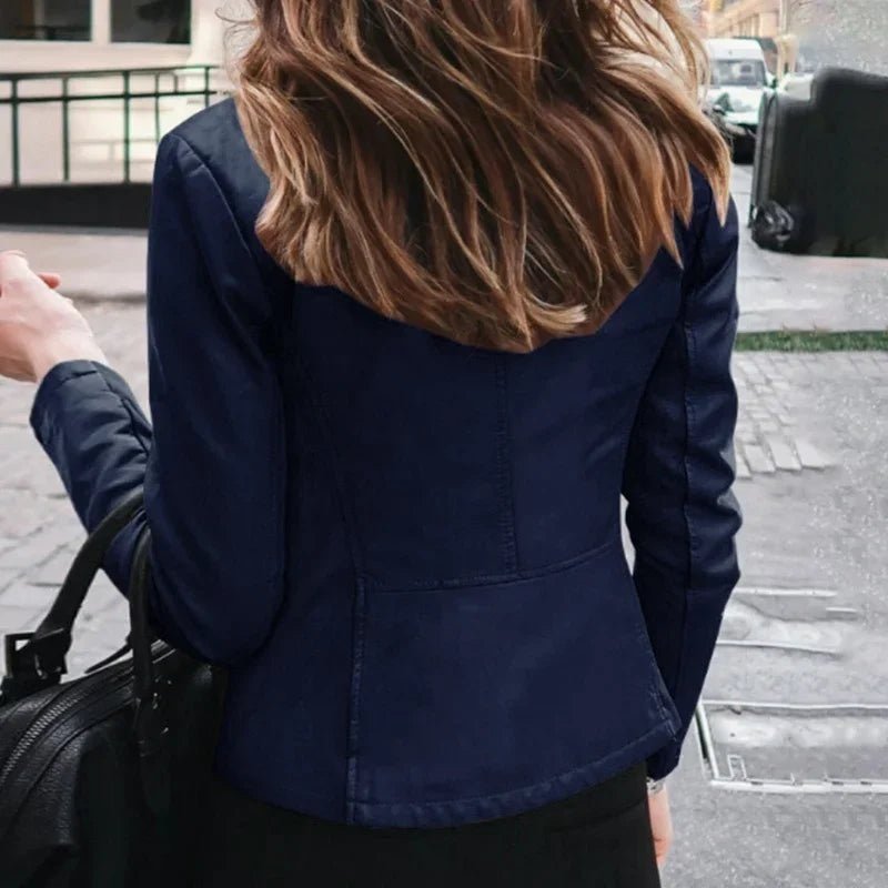 Slim Fit Faux Leather Jacket Women Classic Moto Biker - American Thistle Slim Fit Faux Leather Jacket Women Classic Moto Biker