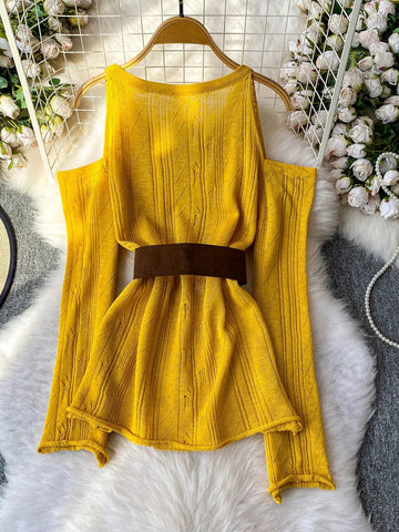 Slimming Knitted Long - Sleeve Pullover with Belt Design for Women Autumn - American Thistle Slimming Knitted Long - Sleeve Pullover with Belt Design for Women Autumn