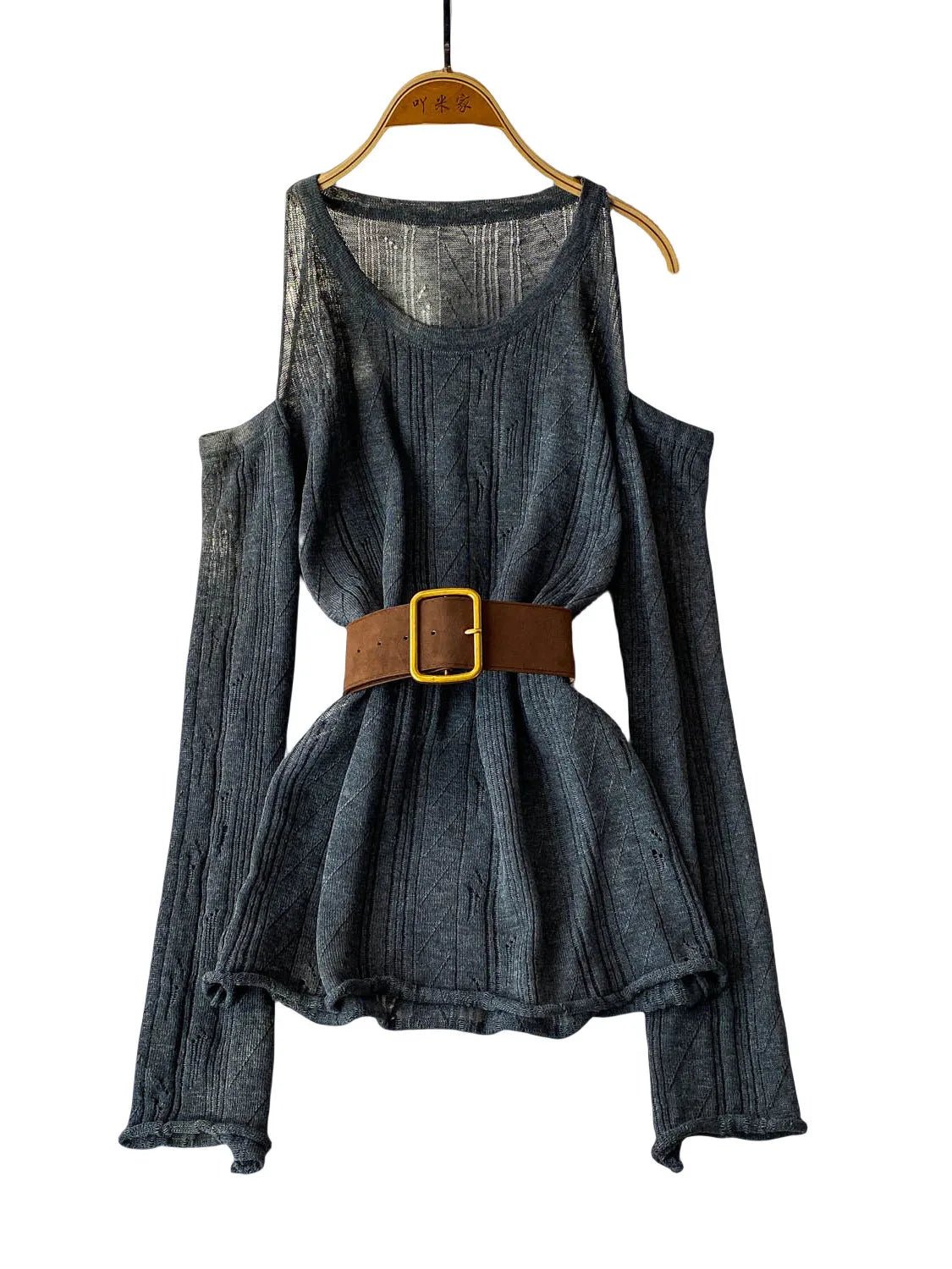 Slimming Knitted Long - Sleeve Pullover with Belt Design for Women Autumn - American Thistle Slimming Knitted Long - Sleeve Pullover with Belt Design for Women Autumn