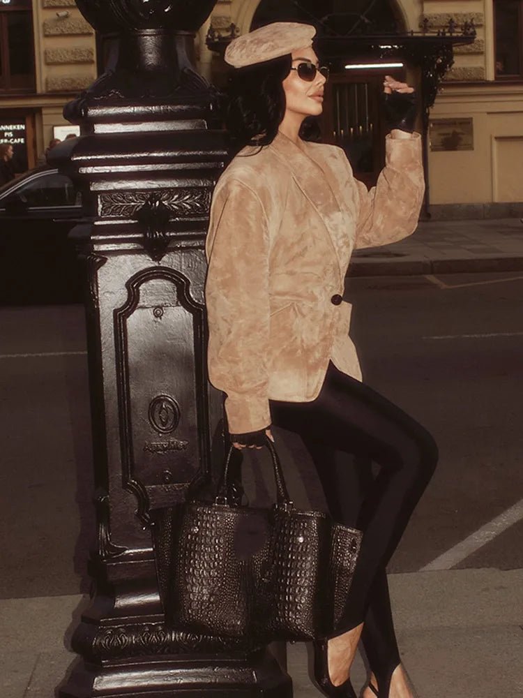 Solid Waist Cinching Blazer Women Shoulder Pads Lapel Single Breasted Long Sleeves Jackets Chic Elegant Casual Street Outerwear - American Thistle Solid Waist Cinching Blazer Women Shoulder Pads Lapel Single Breasted Long Sleeves Jackets Chic Elegant Casual Street Outerwear