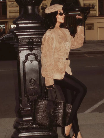 Solid Waist Cinching Blazer Women Shoulder Pads Lapel Single Breasted Long Sleeves Jackets Chic Elegant Casual Street Outerwear - American Thistle Solid Waist Cinching Blazer Women Shoulder Pads Lapel Single Breasted Long Sleeves Jackets Chic Elegant Casual Street Outerwear