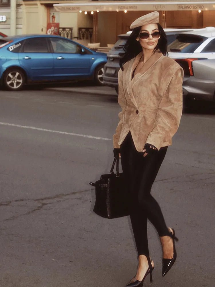 Solid Waist Cinching Blazer Women Shoulder Pads Lapel Single Breasted Long Sleeves Jackets Chic Elegant Casual Street Outerwear - American Thistle Solid Waist Cinching Blazer Women Shoulder Pads Lapel Single Breasted Long Sleeves Jackets Chic Elegant Casual Street Outerwear