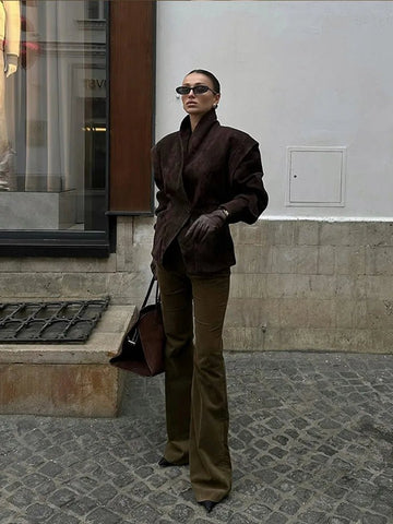 Solid Waist Cinching Blazer Women Shoulder Pads Lapel Single Breasted Long Sleeves Jackets Chic Elegant Casual Street Outerwear - American Thistle Solid Waist Cinching Blazer Women Shoulder Pads Lapel Single Breasted Long Sleeves Jackets Chic Elegant Casual Street Outerwear