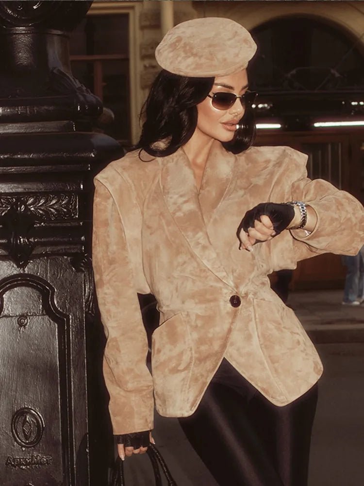 Solid Waist Cinching Blazer Women Shoulder Pads Lapel Single Breasted Long Sleeves Jackets Chic Elegant Casual Street Outerwear - American Thistle Solid Waist Cinching Blazer Women Shoulder Pads Lapel Single Breasted Long Sleeves Jackets Chic Elegant Casual Street Outerwear