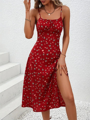 Spaghetti Straps Dress Women Fashion Polka Dot Print Sleeveless Slit Dress - American Thistle Spaghetti Straps Dress Women Fashion Polka Dot Print Sleeveless Slit Dress