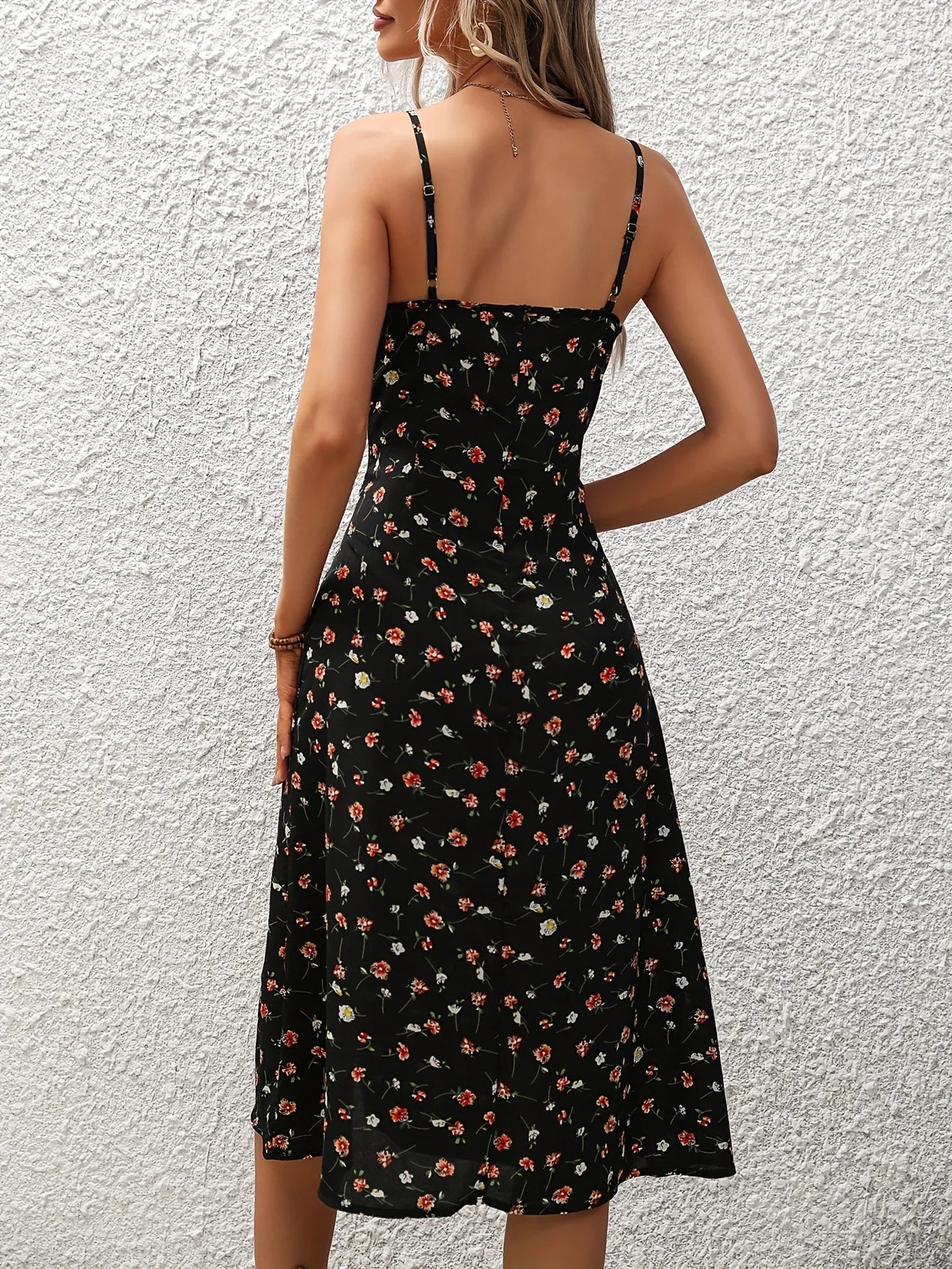 Spaghetti Straps Dress Women Fashion Polka Dot Print Sleeveless Slit Dress - American Thistle Spaghetti Straps Dress Women Fashion Polka Dot Print Sleeveless Slit Dress
