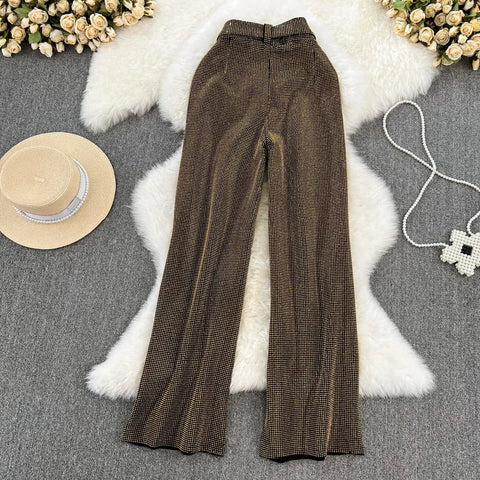 Spring and Autumn Vintage Temperament Sparkling Diamonds Casual Long Pants High Waist Slim Wide Leg Pants for Women - American Thistle Spring and Autumn Vintage Temperament Sparkling Diamonds Casual Long Pants High Waist Slim Wide Leg Pants for Women
