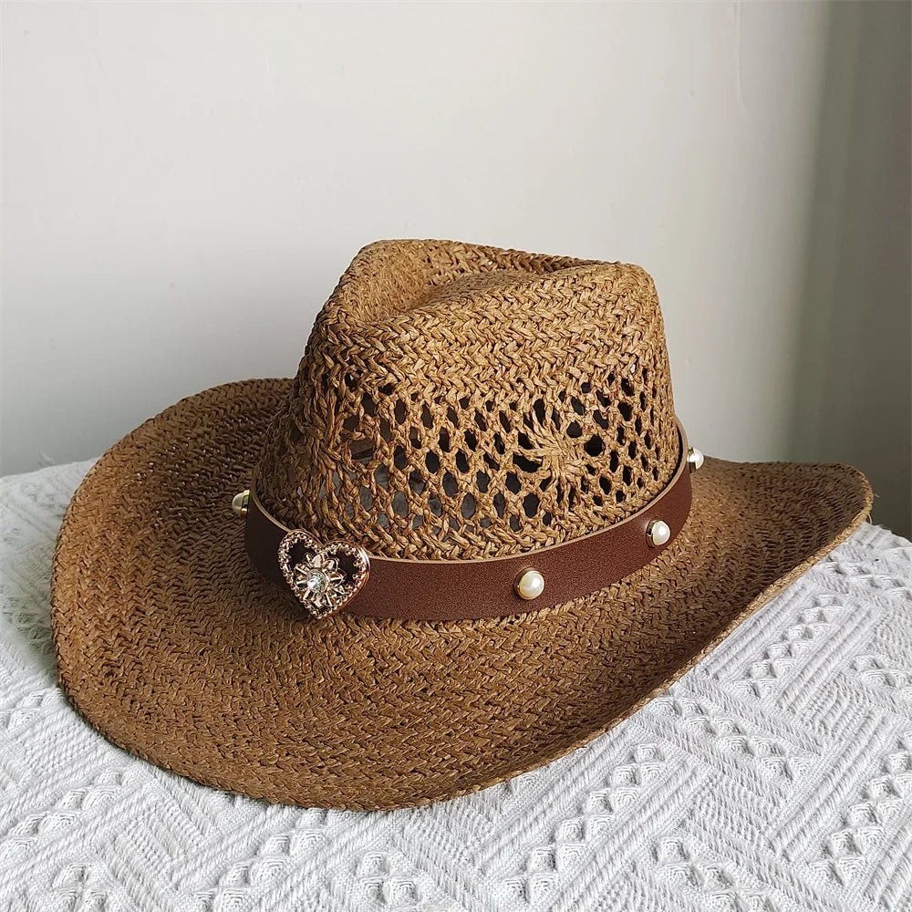 Straw Western Cowboy Hat Woman Men Hollow Outdoor Vintage Summer Beach Cap Jazz Top Hat Sun Protection Caps Love Belt - American ThistleStraw Western Cowboy Hat Woman Men Hollow Outdoor Vintage Summer Beach Cap Jazz Top Hat Sun Protection Caps Love Belt