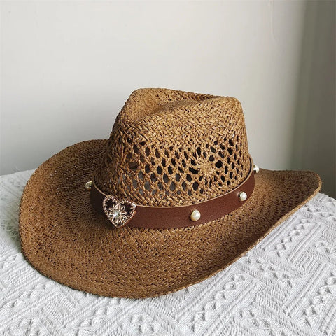 Straw Western Cowboy Hat Woman Men Hollow Outdoor Vintage Summer Beach Cap Jazz Top Hat Sun Protection Caps Love Belt - American ThistleStraw Western Cowboy Hat Woman Men Hollow Outdoor Vintage Summer Beach Cap Jazz Top Hat Sun Protection Caps Love Belt