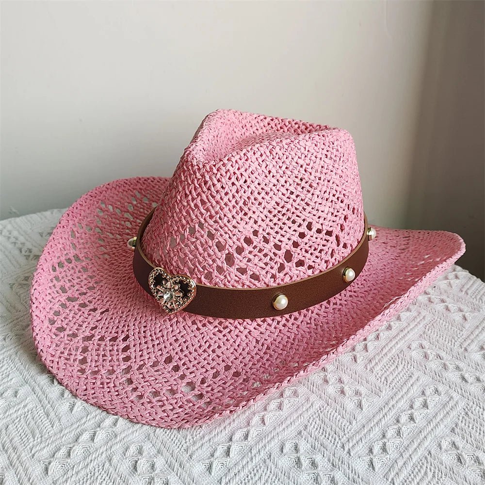 Straw Western Cowboy Hat Woman Men Hollow Outdoor Vintage Summer Beach Cap Jazz Top Hat Sun Protection Caps Love Belt - American ThistleStraw Western Cowboy Hat Woman Men Hollow Outdoor Vintage Summer Beach Cap Jazz Top Hat Sun Protection Caps Love Belt