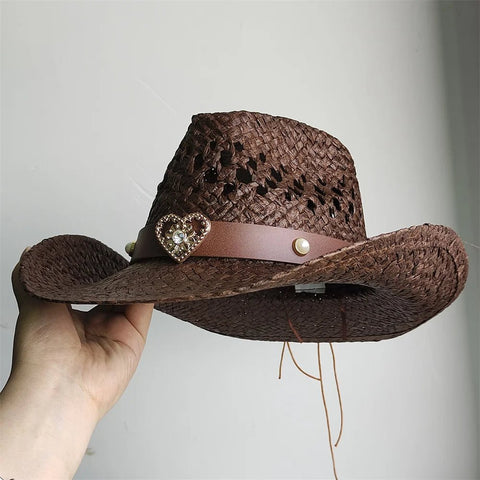 Straw Western Cowboy Hat Woman Men Hollow Outdoor Vintage Summer Beach Cap Jazz Top Hat Sun Protection Caps Love Belt - American ThistleStraw Western Cowboy Hat Woman Men Hollow Outdoor Vintage Summer Beach Cap Jazz Top Hat Sun Protection Caps Love Belt