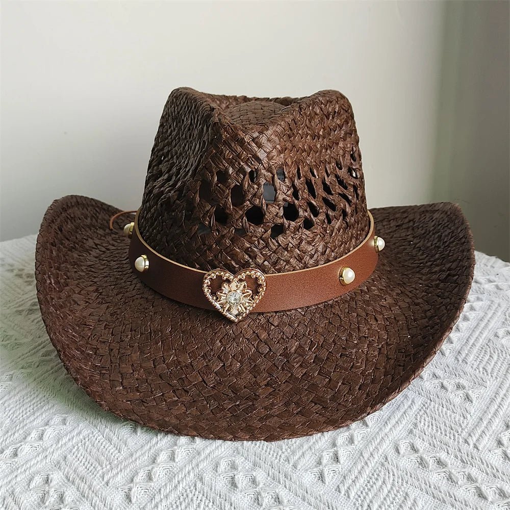 Straw Western Cowboy Hat Woman Men Hollow Outdoor Vintage Summer Beach Cap Jazz Top Hat Sun Protection Caps Love Belt - American ThistleStraw Western Cowboy Hat Woman Men Hollow Outdoor Vintage Summer Beach Cap Jazz Top Hat Sun Protection Caps Love Belt