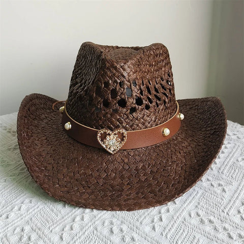 Straw Western Cowboy Hat Woman Men Hollow Outdoor Vintage Summer Beach Cap Jazz Top Hat Sun Protection Caps Love Belt - American ThistleStraw Western Cowboy Hat Woman Men Hollow Outdoor Vintage Summer Beach Cap Jazz Top Hat Sun Protection Caps Love Belt