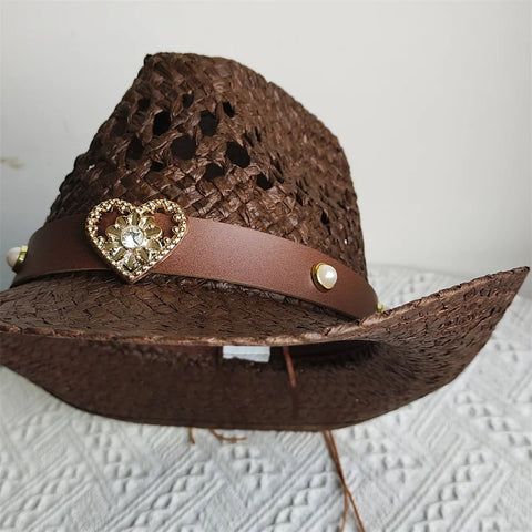 Straw Western Cowboy Hat Woman Men Hollow Outdoor Vintage Summer Beach Cap Jazz Top Hat Sun Protection Caps Love Belt - American ThistleStraw Western Cowboy Hat Woman Men Hollow Outdoor Vintage Summer Beach Cap Jazz Top Hat Sun Protection Caps Love Belt