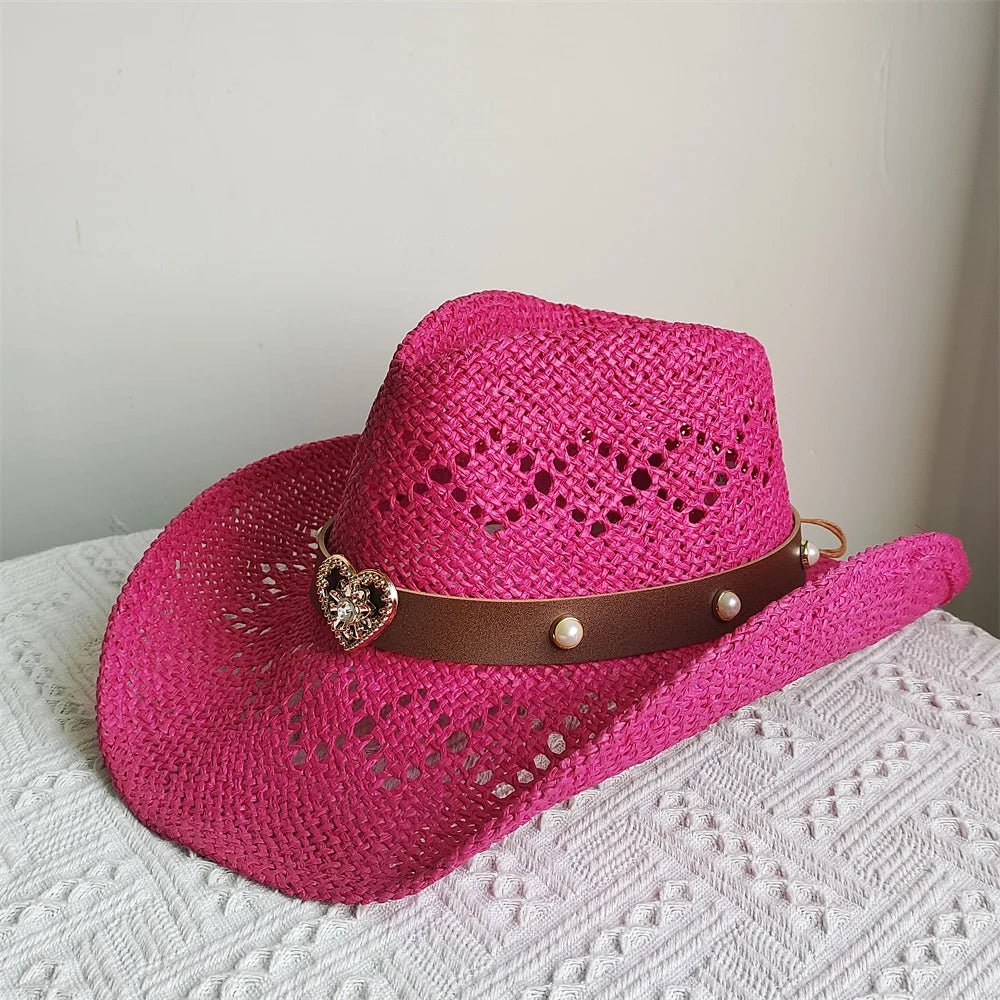 Straw Western Cowboy Hat Woman Men Hollow Outdoor Vintage Summer Beach Cap Jazz Top Hat Sun Protection Caps Love Belt - American ThistleStraw Western Cowboy Hat Woman Men Hollow Outdoor Vintage Summer Beach Cap Jazz Top Hat Sun Protection Caps Love Belt