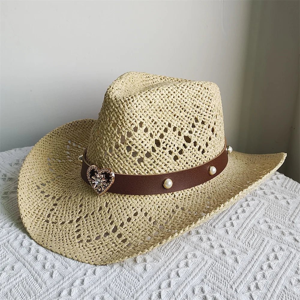 Straw Western Cowboy Hat Woman Men Hollow Outdoor Vintage Summer Beach Cap Jazz Top Hat Sun Protection Caps Love Belt - American ThistleStraw Western Cowboy Hat Woman Men Hollow Outdoor Vintage Summer Beach Cap Jazz Top Hat Sun Protection Caps Love Belt