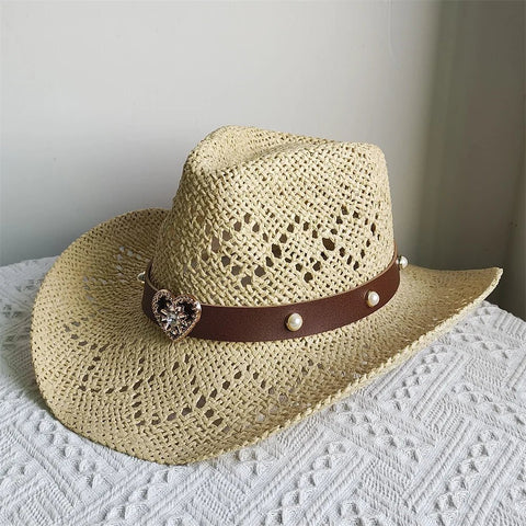 Straw Western Cowboy Hat Woman Men Hollow Outdoor Vintage Summer Beach Cap Jazz Top Hat Sun Protection Caps Love Belt - American ThistleStraw Western Cowboy Hat Woman Men Hollow Outdoor Vintage Summer Beach Cap Jazz Top Hat Sun Protection Caps Love Belt