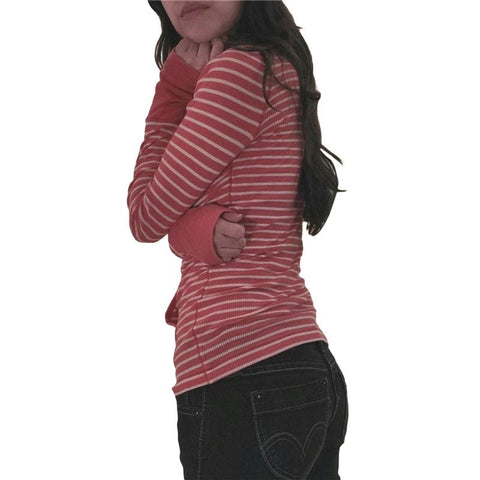 Stripe T Shirts for Women Button V Neck Long Sleeve Tops - American Thistle Stripe T Shirts for Women Button V Neck Long Sleeve Tops