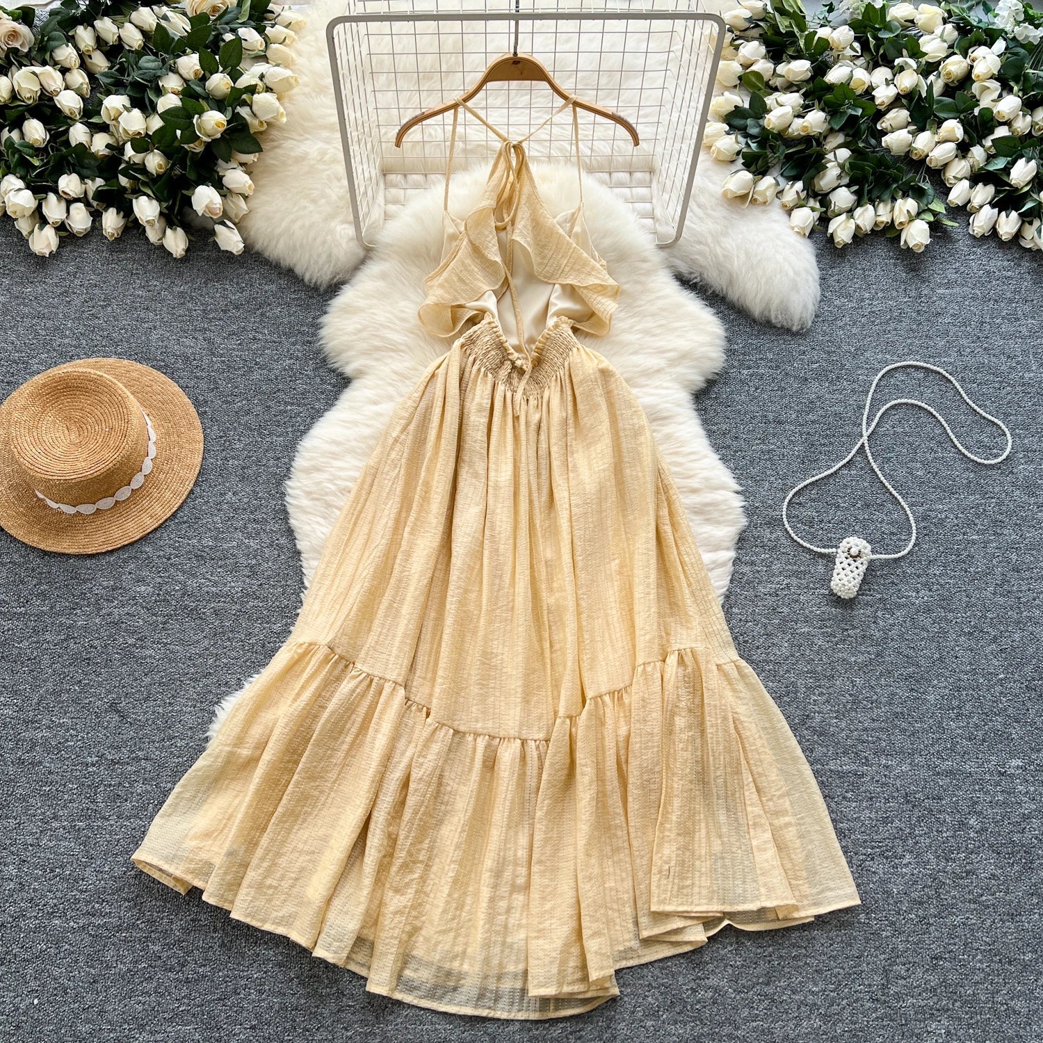 Summer Elegant Slit Slim Casual Midi Dress For Women Empire Hollow Out Backless Ruffled Lace Dress - American Thistle Summer Elegant Slit Slim Casual Midi Dress For Women Empire Hollow Out Backless Ruffled Lace Dress