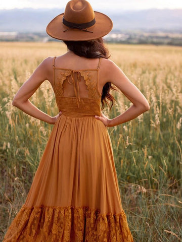 Summer Flowy Dress Sleeveless Slip Maxi Dresses Boho Styles Solid Color Lace Ruffled Sundress - American Thistle Summer Flowy Dress Sleeveless Slip Maxi Dresses Boho Styles Solid Color Lace Ruffled Sundress