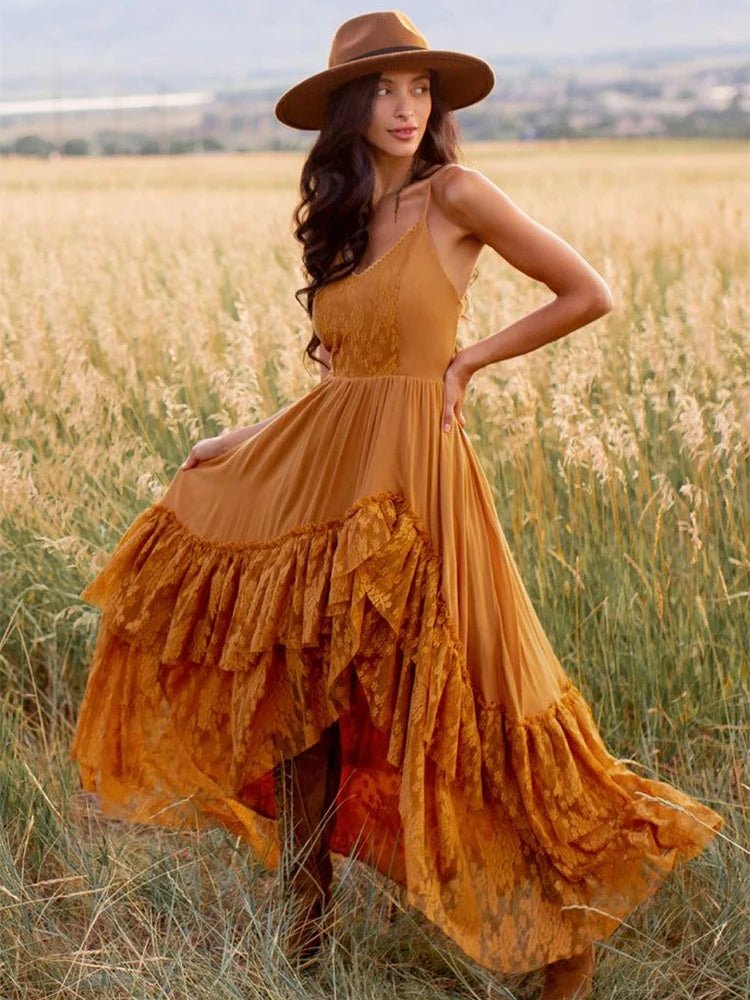 Summer Flowy Dress Sleeveless Slip Maxi Dresses Boho Styles Solid Color Lace Ruffled Sundress - American Thistle Summer Flowy Dress Sleeveless Slip Maxi Dresses Boho Styles Solid Color Lace Ruffled Sundress