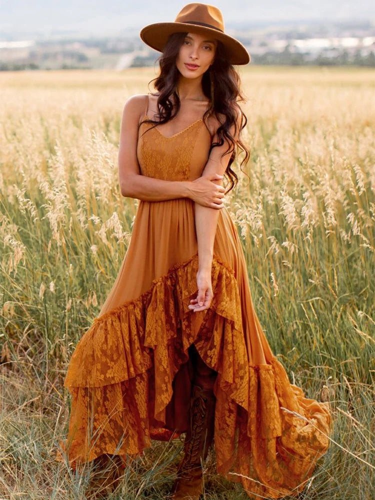 Summer Flowy Dress Sleeveless Slip Maxi Dresses Boho Styles Solid Color Lace Ruffled Sundress - American Thistle Summer Flowy Dress Sleeveless Slip Maxi Dresses Boho Styles Solid Color Lace Ruffled Sundress