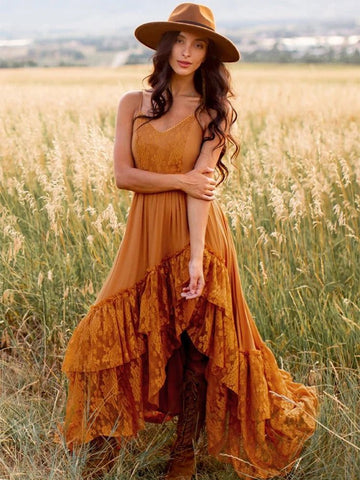 Summer Flowy Dress Sleeveless Slip Maxi Dresses Boho Styles Solid Color Lace Ruffled Sundress - American Thistle Summer Flowy Dress Sleeveless Slip Maxi Dresses Boho Styles Solid Color Lace Ruffled Sundress