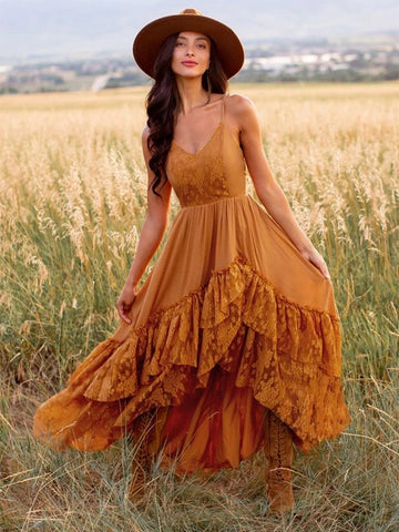 Summer Flowy Dress Sleeveless Slip Maxi Dresses Boho Styles Solid Color Lace Ruffled Sundress - American Thistle Summer Flowy Dress Sleeveless Slip Maxi Dresses Boho Styles Solid Color Lace Ruffled Sundress