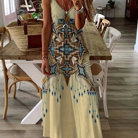 Summer Fresh Flower Print Beach Vacation Casual Suspender Dress Fashionable Casual Sleeveless Loose Suspender Long Skirt - American Thistle Summer Fresh Flower Print Beach Vacation Casual Suspender Dress Fashionable Casual Sleeveless Loose Suspender Long Skirt