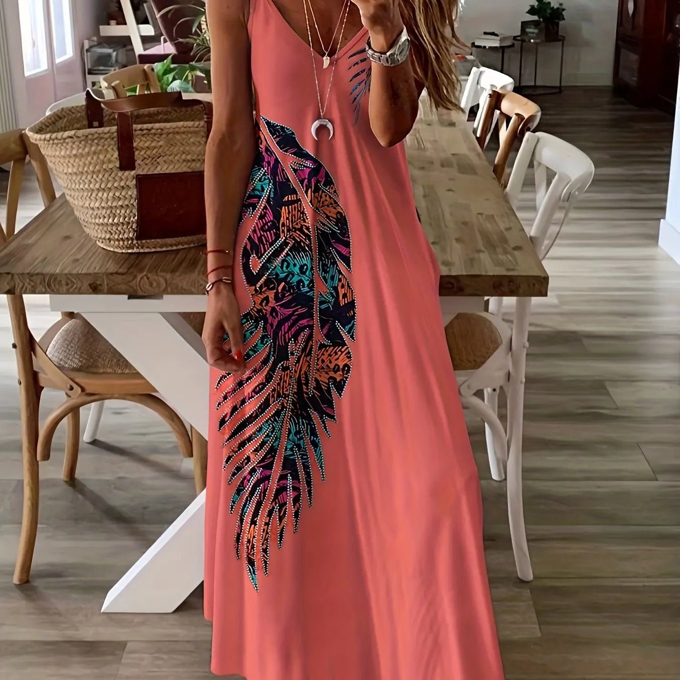 Summer Fresh Flower Print Beach Vacation Casual Suspender Dress Fashionable Casual Sleeveless Loose Suspender Long Skirt - American Thistle Summer Fresh Flower Print Beach Vacation Casual Suspender Dress Fashionable Casual Sleeveless Loose Suspender Long Skirt