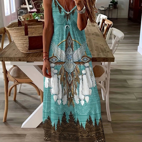 Summer Fresh Flower Print Beach Vacation Casual Suspender Dress Fashionable Casual Sleeveless Loose Suspender Long Skirt - American Thistle Summer Fresh Flower Print Beach Vacation Casual Suspender Dress Fashionable Casual Sleeveless Loose Suspender Long Skirt