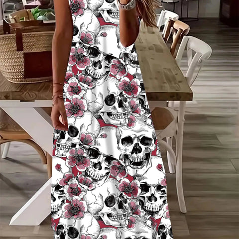 Summer Fresh Flower Print Beach Vacation Casual Suspender Dress Fashionable Casual Sleeveless Loose Suspender Long Skirt - American Thistle Summer Fresh Flower Print Beach Vacation Casual Suspender Dress Fashionable Casual Sleeveless Loose Suspender Long Skirt