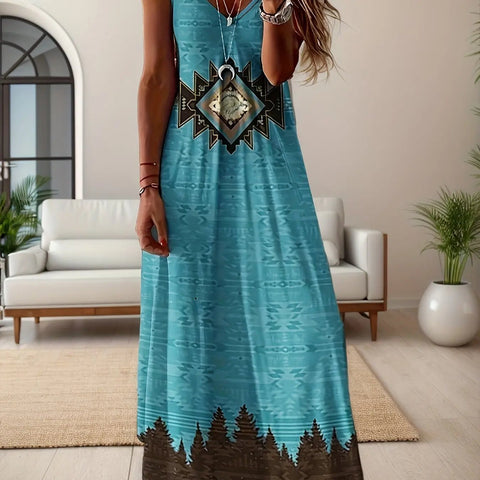 Summer Fresh Flower Print Beach Vacation Casual Suspender Dress Fashionable Casual Sleeveless Loose Suspender Long Skirt - American Thistle Summer Fresh Flower Print Beach Vacation Casual Suspender Dress Fashionable Casual Sleeveless Loose Suspender Long Skirt