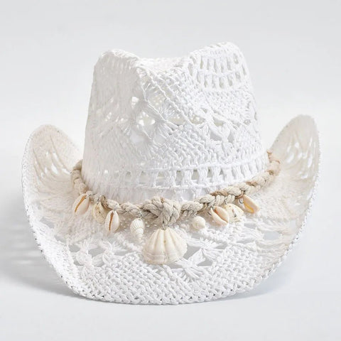Summer Hand Woven Straw Hat for Women with Shells Decoration Beach Sun Hat - American ThistleSummer Hand Woven Straw Hat for Women with Shells Decoration Beach Sun Hat