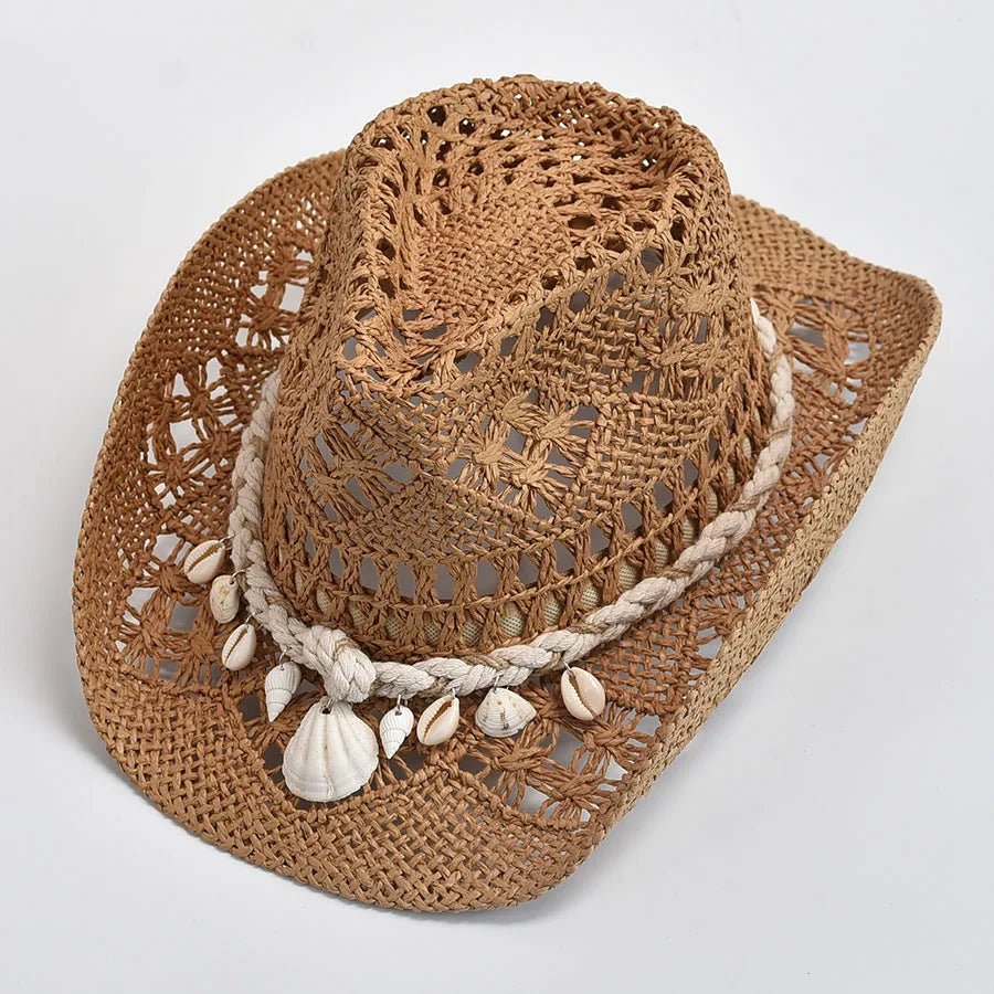 Summer Hand Woven Straw Hat for Women with Shells Decoration Beach Sun Hat - American ThistleSummer Hand Woven Straw Hat for Women with Shells Decoration Beach Sun Hat