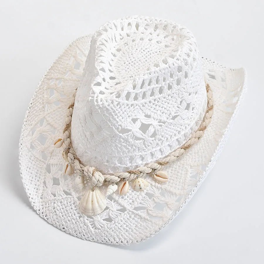 Summer Hand Woven Straw Hat for Women with Shells Decoration Beach Sun Hat - American ThistleSummer Hand Woven Straw Hat for Women with Shells Decoration Beach Sun Hat