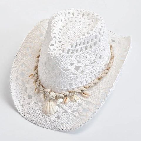 Summer Hand Woven Straw Hat for Women with Shells Decoration Beach Sun Hat - American ThistleSummer Hand Woven Straw Hat for Women with Shells Decoration Beach Sun Hat