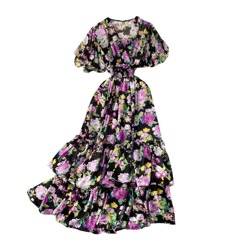 Summer Multicolor Floral Print Slimming Waist Long - American Thistle Summer Multicolor Floral Print Slimming Waist Long