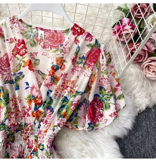 Summer Multicolor Floral Print Slimming Waist Long - American Thistle Summer Multicolor Floral Print Slimming Waist Long