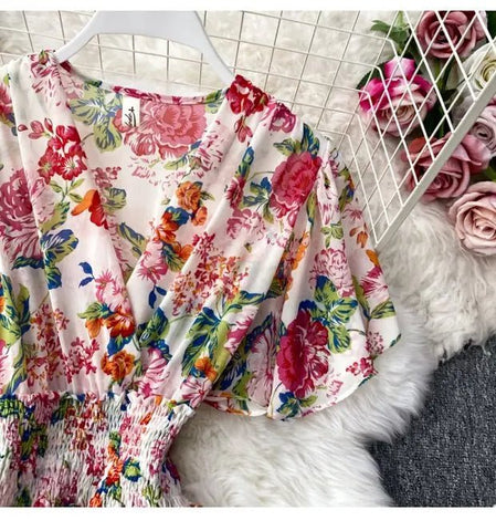 Summer Multicolor Floral Print Slimming Waist Long - American Thistle Summer Multicolor Floral Print Slimming Waist Long