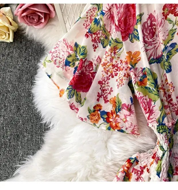 Summer Multicolor Floral Print Slimming Waist Long - American Thistle Summer Multicolor Floral Print Slimming Waist Long