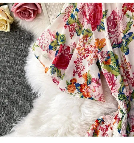 Summer Multicolor Floral Print Slimming Waist Long - American Thistle Summer Multicolor Floral Print Slimming Waist Long