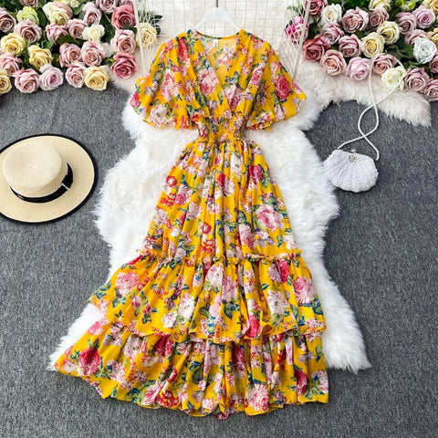 Summer Multicolor Floral Print Slimming Waist Long - American Thistle Summer Multicolor Floral Print Slimming Waist Long