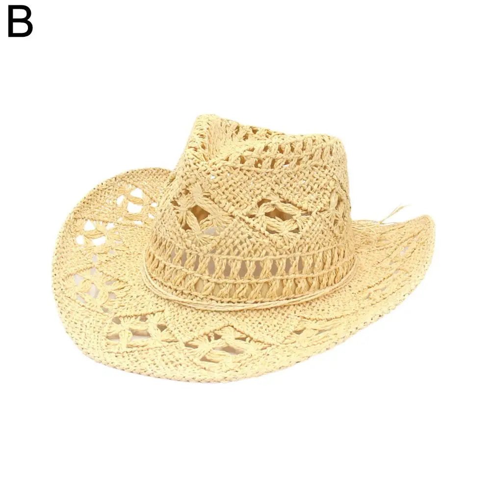 Summer Outdoor Women Hand - woven Western Cowboy Straw Hats Wide Brim Breathable - American ThistleSummer Outdoor Women Hand - woven Western Cowboy Straw Hats Wide Brim Breathable