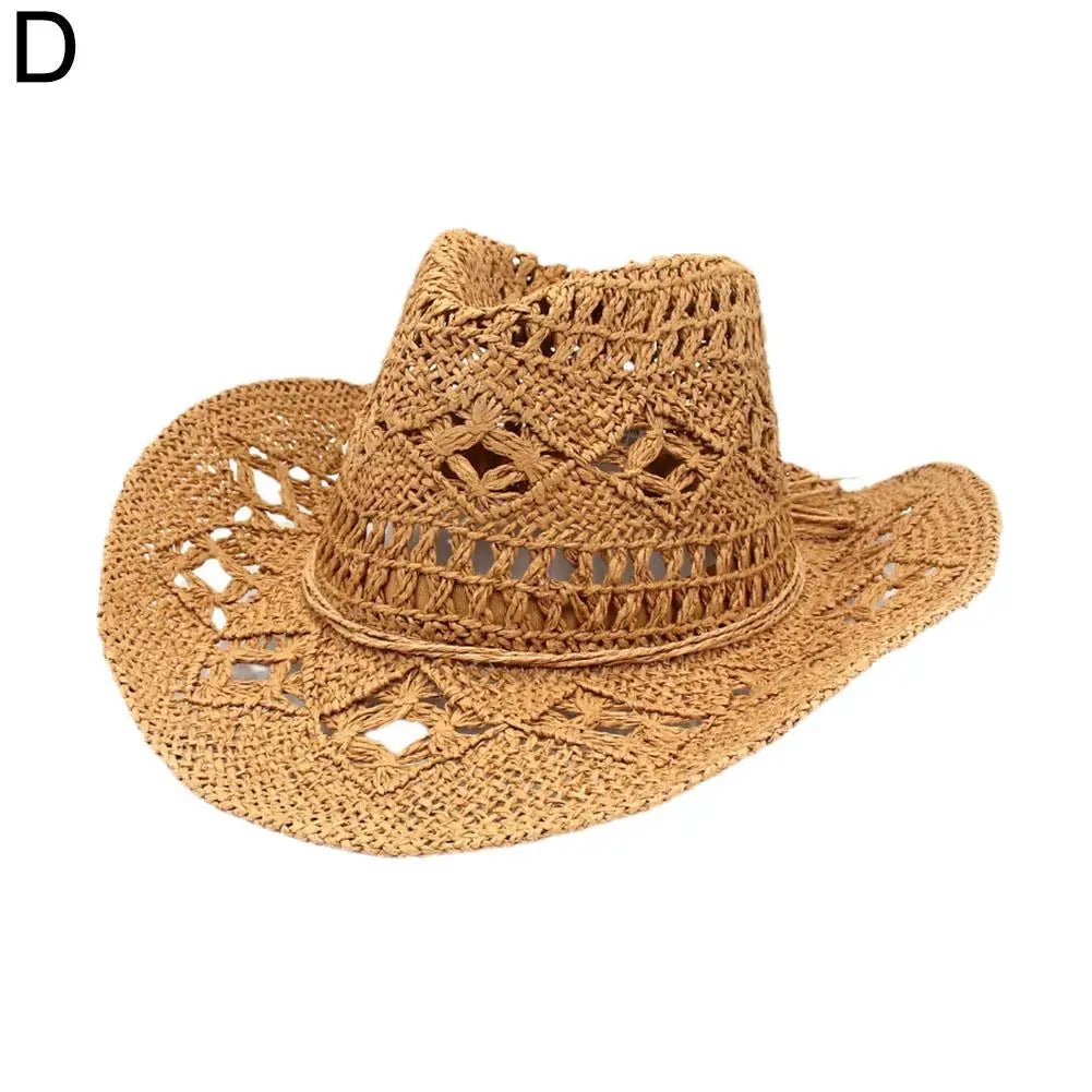 Summer Outdoor Women Hand - woven Western Cowboy Straw Hats Wide Brim Breathable - American ThistleSummer Outdoor Women Hand - woven Western Cowboy Straw Hats Wide Brim Breathable